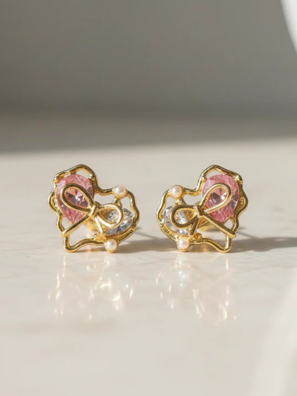 Gold-Tone Pink Crystal & Pearl Accent Stud Earrings